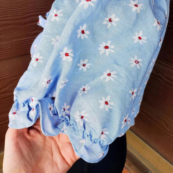 ZARA Summer Linen Blend Floral Blouse Blue Size Small NWOT - Picture 8 of 13